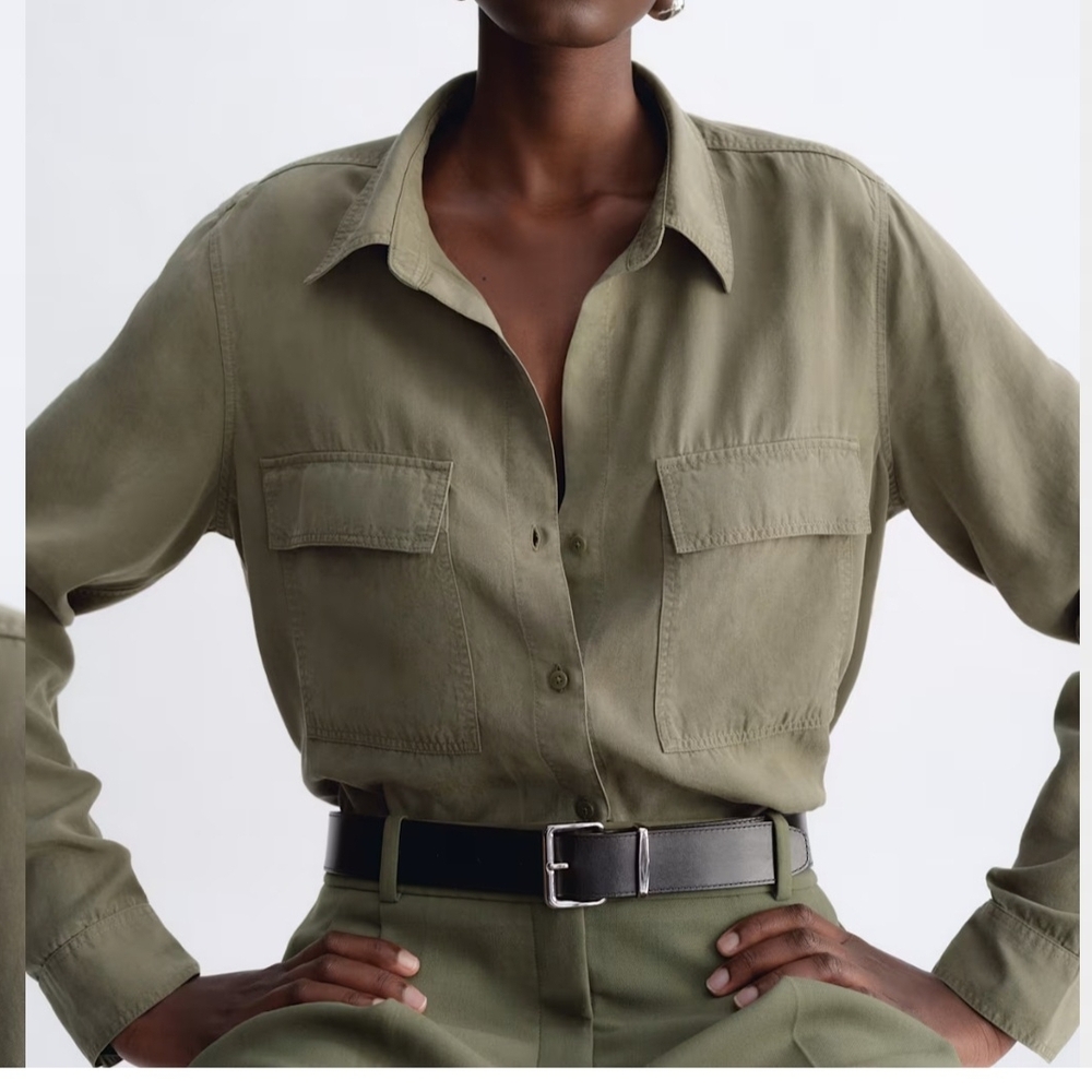 Babaton NWT Utility Shirt 'GD Army Green' XS Long Sleeve Neutral